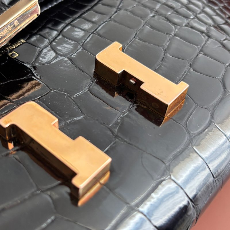 A刻 ::HERMES::  Constance 黑色鱷魚 方塊鱷 長夾 康康長夾-28