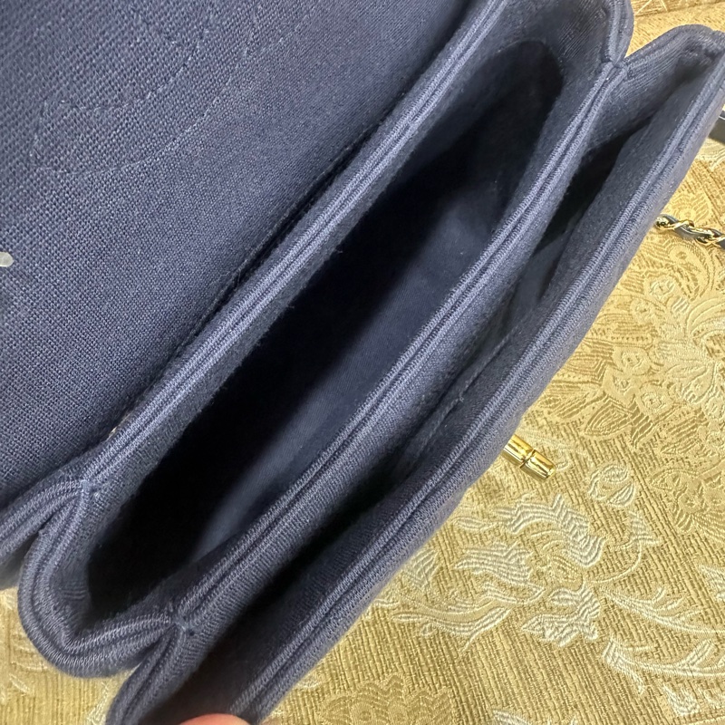 Chanel 深藍布面山型紋金釦TrendyCC手提肩背包 A92236-8