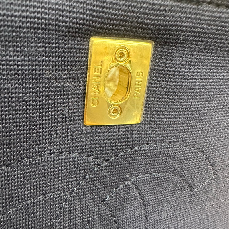 Chanel 深藍布面山型紋金釦TrendyCC手提肩背包 A92236-10