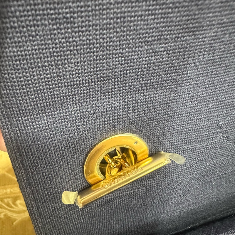 Chanel 深藍布面山型紋金釦TrendyCC手提肩背包 A92236-11