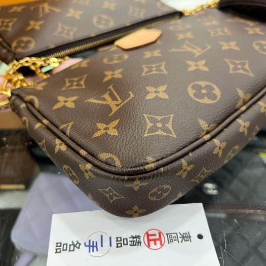 東區正精品㊣LV M44840 老花三合一拼粉色寬背帶斜背包金鍊肩背包圓形零錢包 RZ6191-9