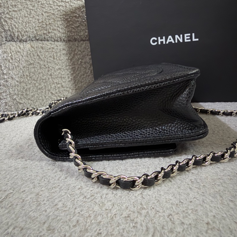 Chanel  黑銀荔枝牛皮 WOC手拿/斜背包-1