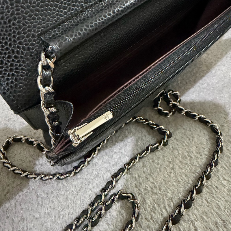 Chanel  黑銀荔枝牛皮 WOC手拿/斜背包-14