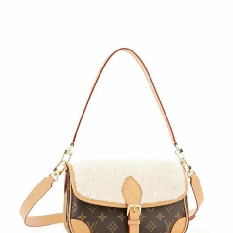 Louis Vuitton - 原花拼羔羊毛下蓋Diane法棍包