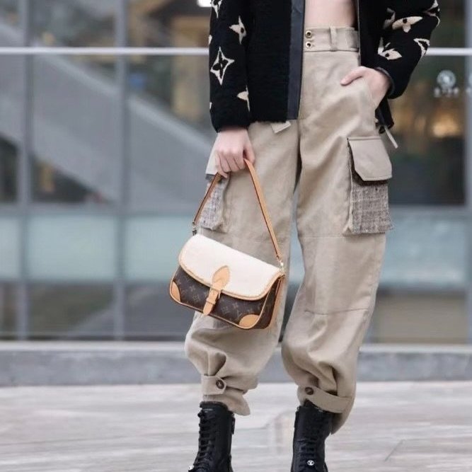 Louis Vuitton - 原花拼羔羊毛下蓋Diane法棍包-5