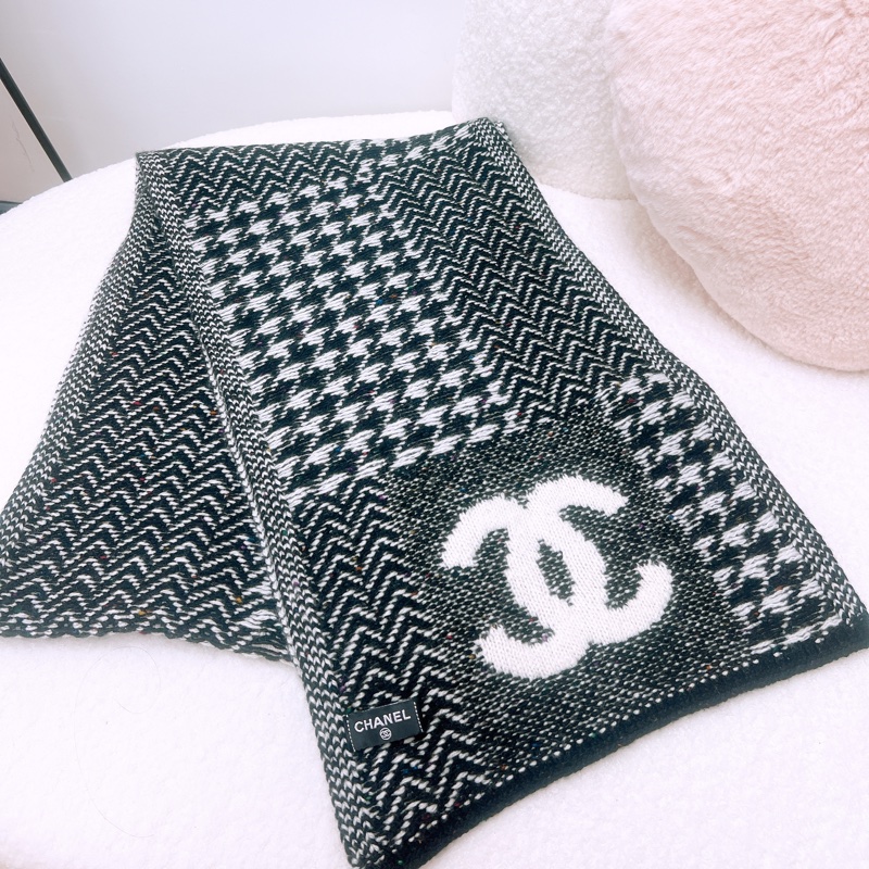Chanel 黑白千島格圍巾/頸巾-3