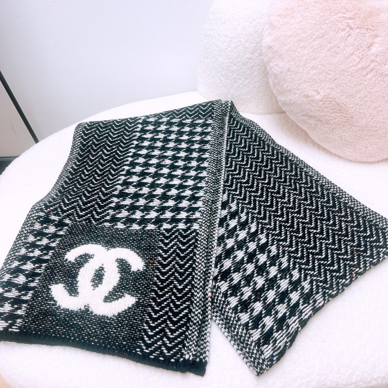 Chanel 黑白千島格圍巾/頸巾-5