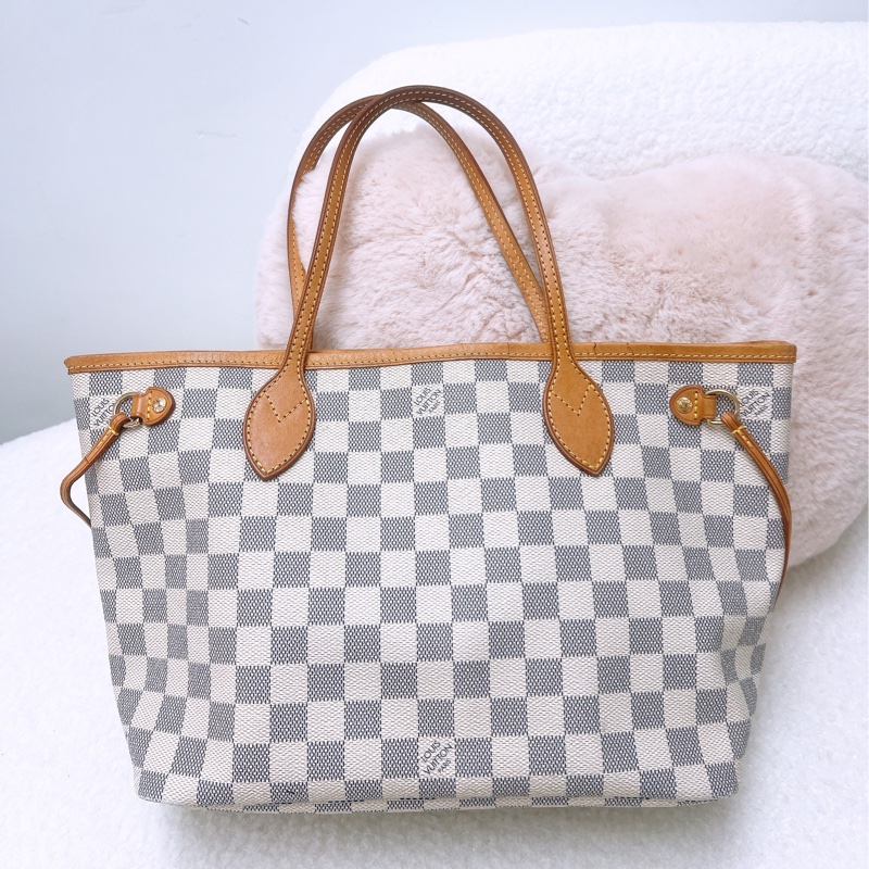 Lv neverfull Pm 白色棋盤托特包-0