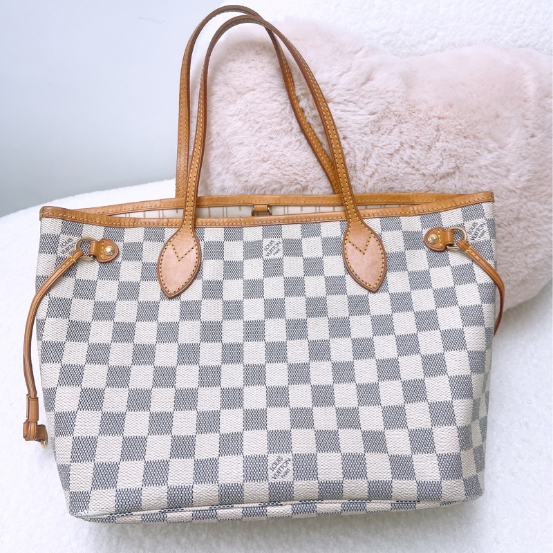 Lv neverfull Pm 白色棋盤托特包-1