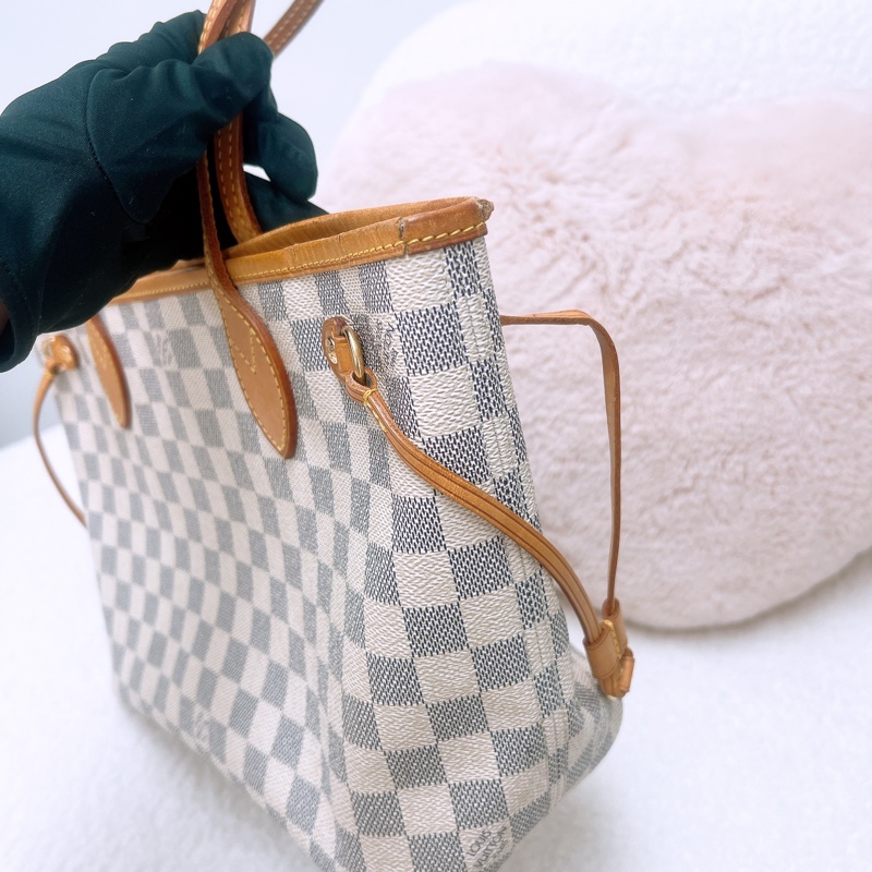 Lv neverfull Pm 白色棋盤托特包-5