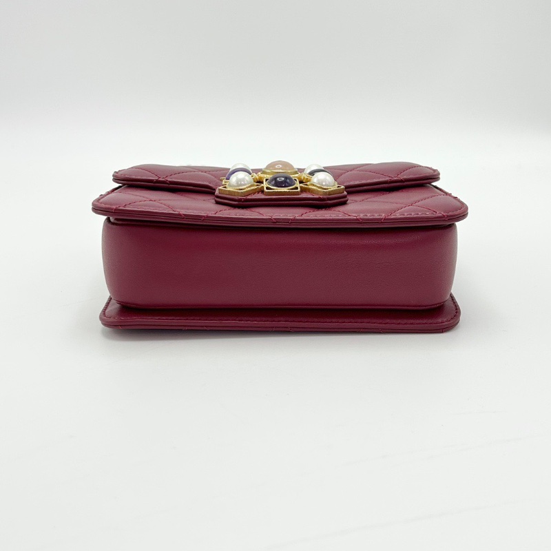 CHANEL 20A紅金巴洛克水鑽珍珠瑪瑙扣肩背斜背小方包 17*13*4 98新配件塵袋保卡-4