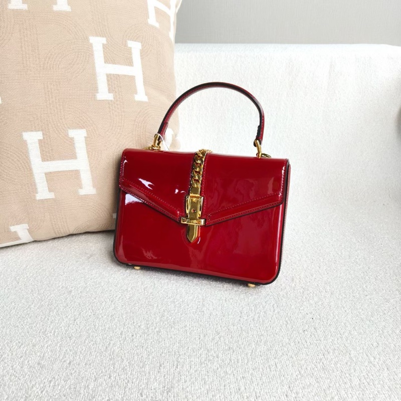 Gucci 紅色漆皮Sylvie塞爾維亞1969手提鏈條包21*15*5  98新配件塵袋-4