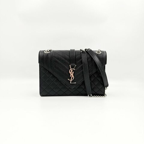 Saint Laurent - 黑色銀釦魚子醬信封包╻ MM