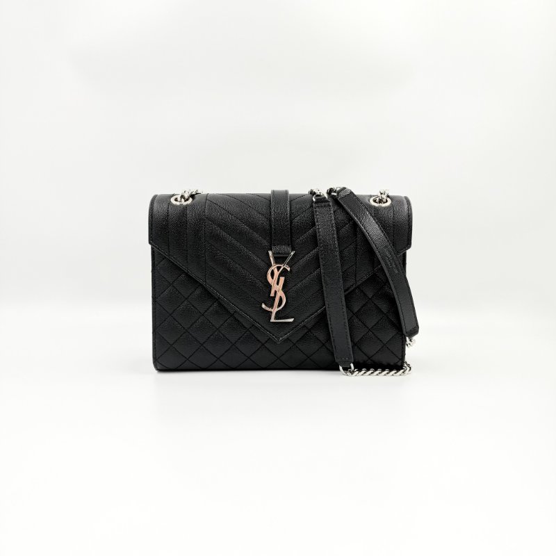 Saint Laurent - 黑色銀釦魚子醬信封包╻ MM-0