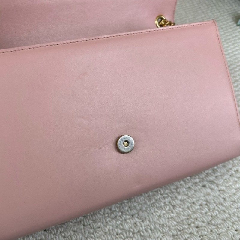 YSL聖羅蘭 Kate粉色鏈條包 粉金配色 光面牛皮 流蘇裝飾 YSL標誌 金色鏈條 可單肩可斜挎 顏色溫柔 日常百搭-19