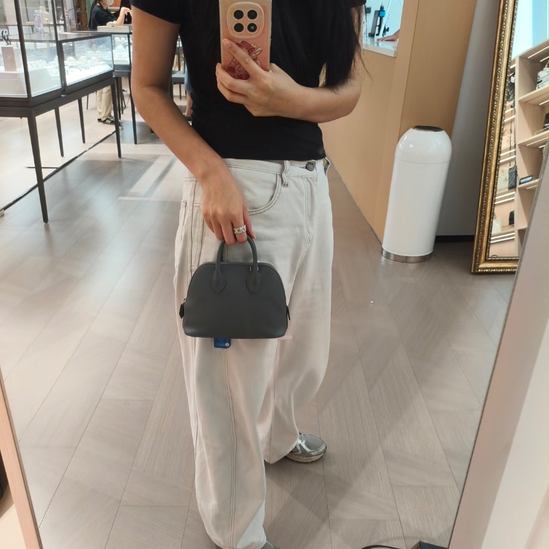 HERMES 積雨雲灰金扣mini保齡球18*15*7.5 98新配件盒子塵袋-0