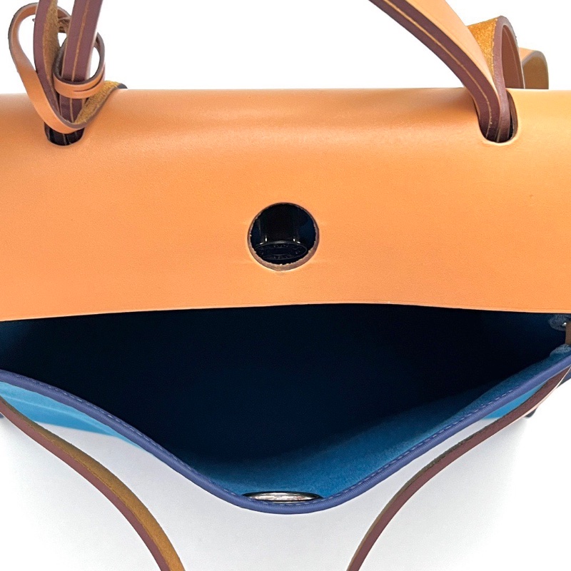 HERMES 帆布拼皮銀扣 herbag31子母手提斜背包31*25*11 98新配件鑰匙鎖塵袋-2