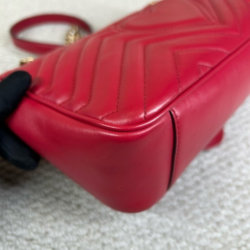 古驰Gucci Marmont系列马蒙26 红色金色复古双G徽标心形压印 皮革 链条翻盖包 单肩包斜挎包 百搭经典 时尚宠儿-11