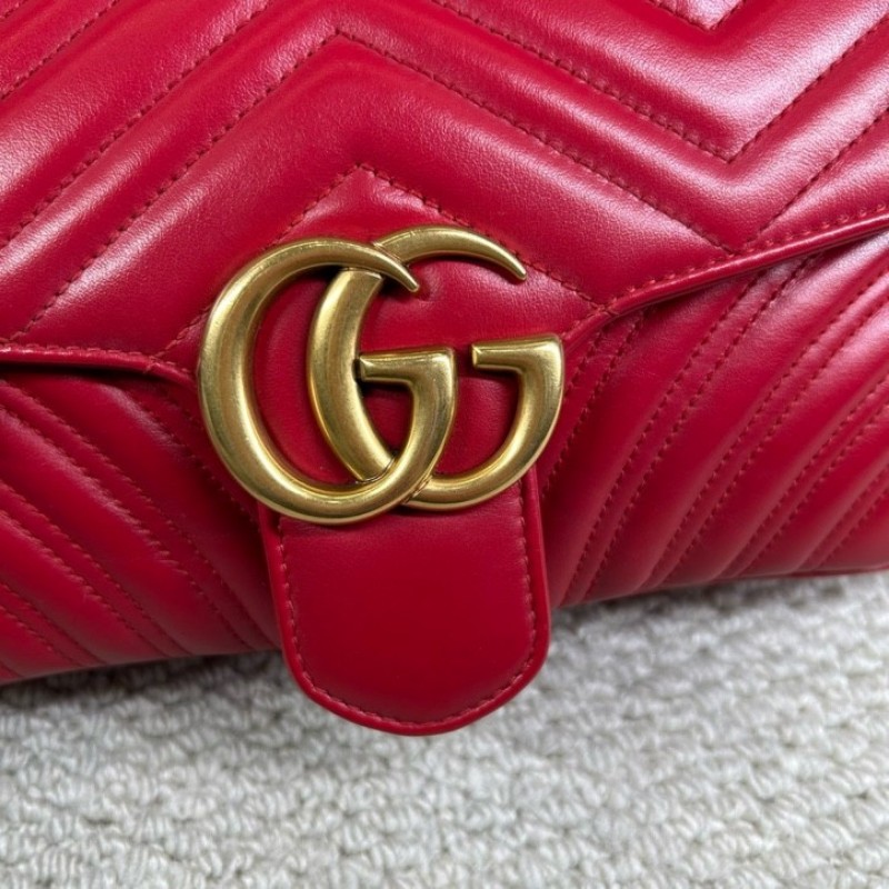 古驰Gucci Marmont系列马蒙26 红色金色复古双G徽标心形压印 皮革 链条翻盖包 单肩包斜挎包 百搭经典 时尚宠儿-22