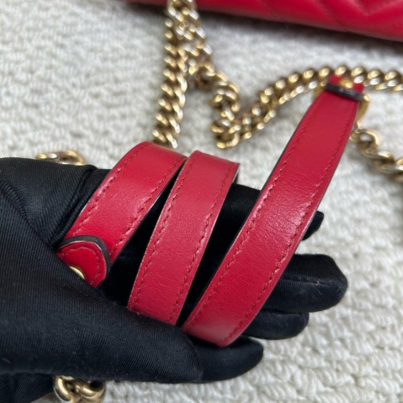 古驰Gucci Marmont系列马蒙26 红色金色复古双G徽标心形压印 皮革 链条翻盖包 单肩包斜挎包 百搭经典 时尚宠儿-23