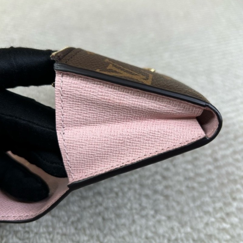 LV路易威登老花短款零錢包 粉色內裡 卡位多 實用性強-10