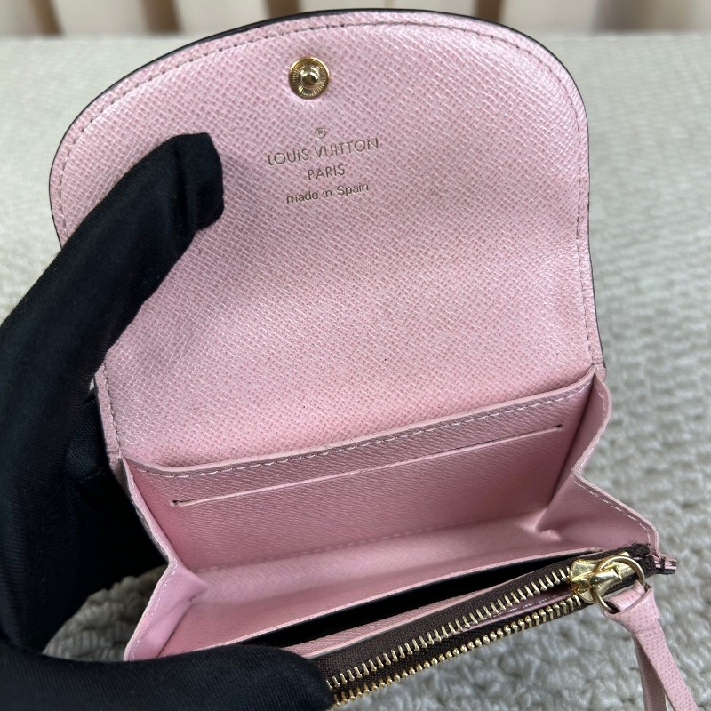 LV路易威登老花短款零錢包 粉色內裡 卡位多 實用性強-21