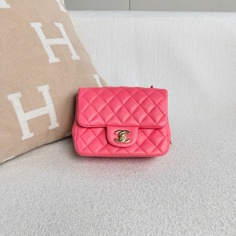 #專櫃2️⃣0️⃣萬 #閒置新✨ 香奈兒方胖子Cf17蜜桃粉金扣 僅一顆🔥🉑遇不🉑求的顏色-1