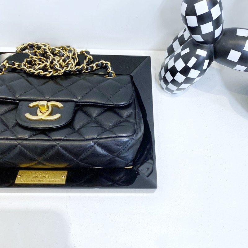 【CHANEL】香奈兒 Lambskin Chain Shoulder 黑色 金扣 壓克力限量版晚宴鏈條包 22x16x2 正品(二手)M0321-5