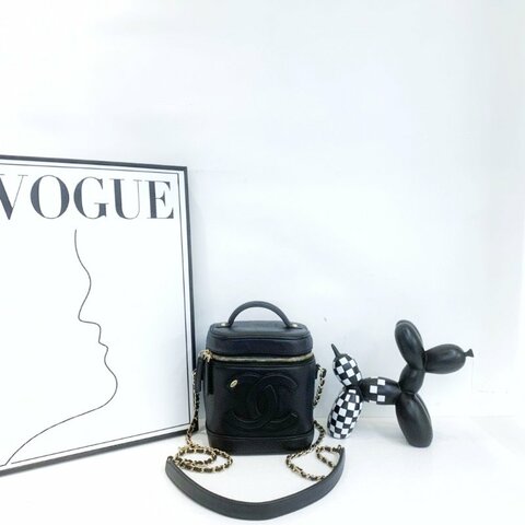 【CHANEL】香奈兒 Lambskin 2 Way Chain Shoulder 黑色 金扣 化妝桶 17x15x10 正品（二手）M0680