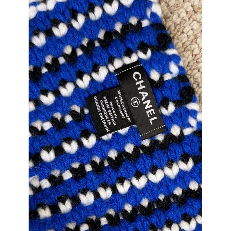 CHANEL 寶藍三色粗針織羊絨圍巾 cashmere-7