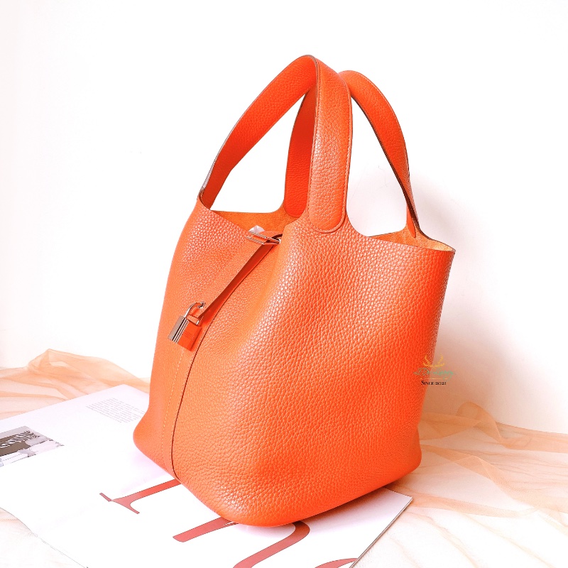 Hermes 愛馬仕 Picotin 26  P26 橘色 x 銀釦 菜籃子 手提包 (原廠釘膜全在)-1