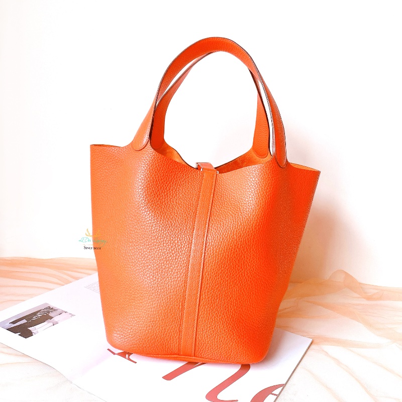 Hermes 愛馬仕 Picotin 26  P26 橘色 x 銀釦 菜籃子 手提包 (原廠釘膜全在)-2