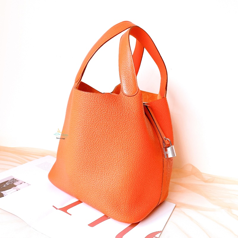 Hermes 愛馬仕 Picotin 26  P26 橘色 x 銀釦 菜籃子 手提包 (原廠釘膜全在)-3