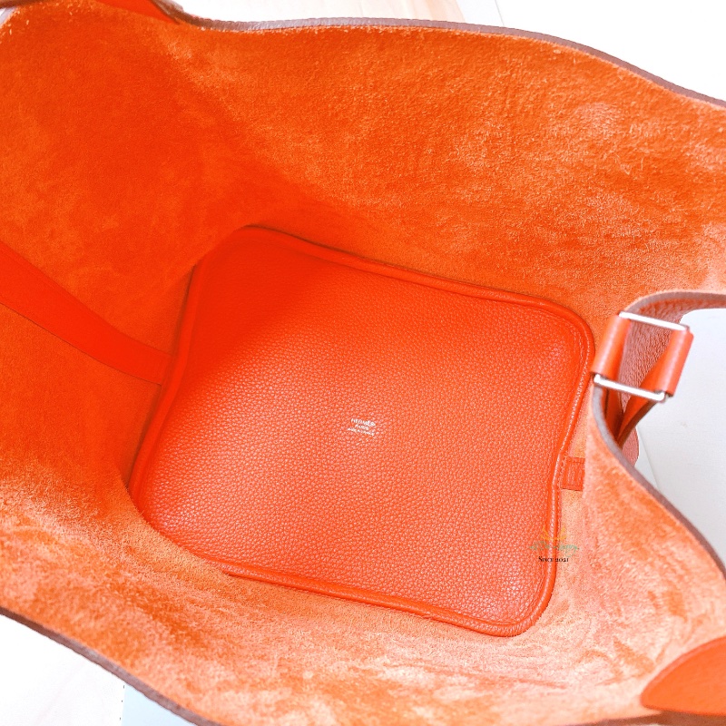 Hermes 愛馬仕 Picotin 26  P26 橘色 x 銀釦 菜籃子 手提包 (原廠釘膜全在)-4