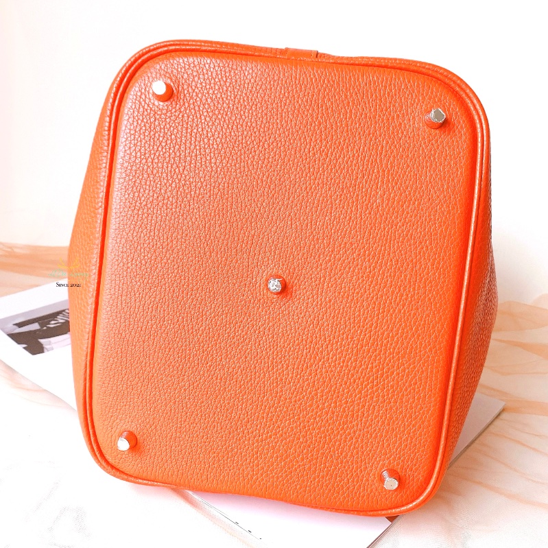 Hermes 愛馬仕 Picotin 26  P26 橘色 x 銀釦 菜籃子 手提包 (原廠釘膜全在)-5