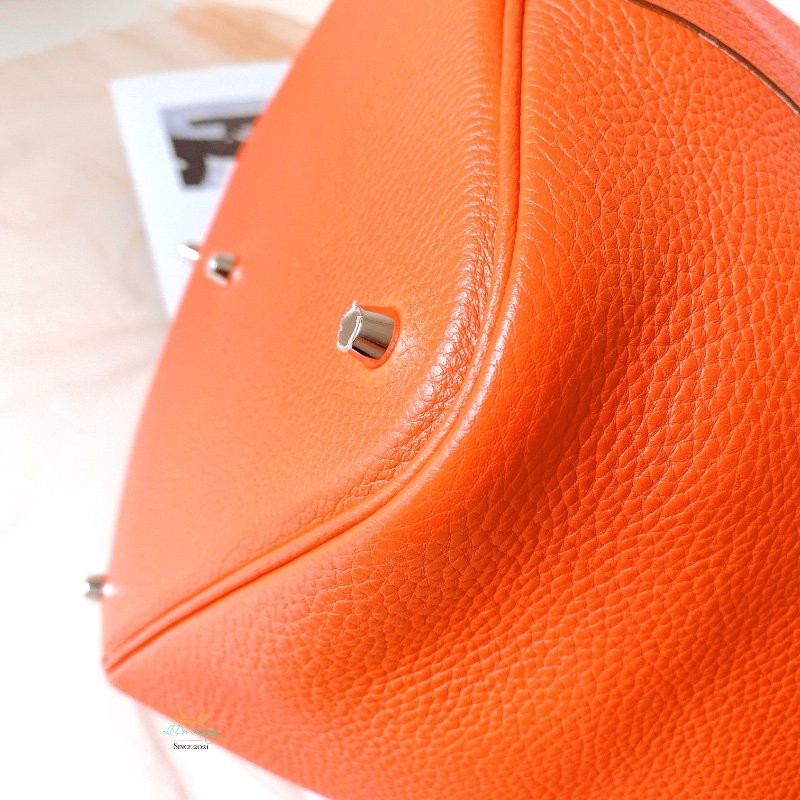 Hermes 愛馬仕 Picotin 26  P26 橘色 x 銀釦 菜籃子 手提包 (原廠釘膜全在)-6