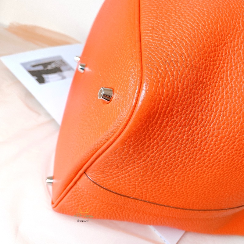 Hermes 愛馬仕 Picotin 26  P26 橘色 x 銀釦 菜籃子 手提包 (原廠釘膜全在)-7