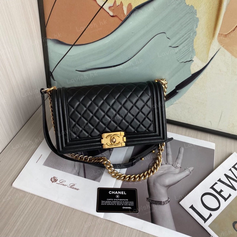 Chanel 黑金羊皮中號 Leboy-2