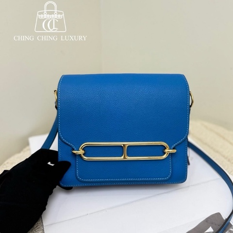 🌈Hermes💙Mini Roulis 19💙水妖藍金扣🌟98.5新🌟Evercolor皮🌟愛馬仕🌟