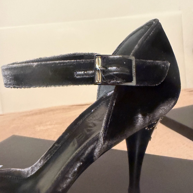 🍒 Chanel Vintage珠寶級鑲鑽雙C絲絨涼鞋 2F260127-1-10