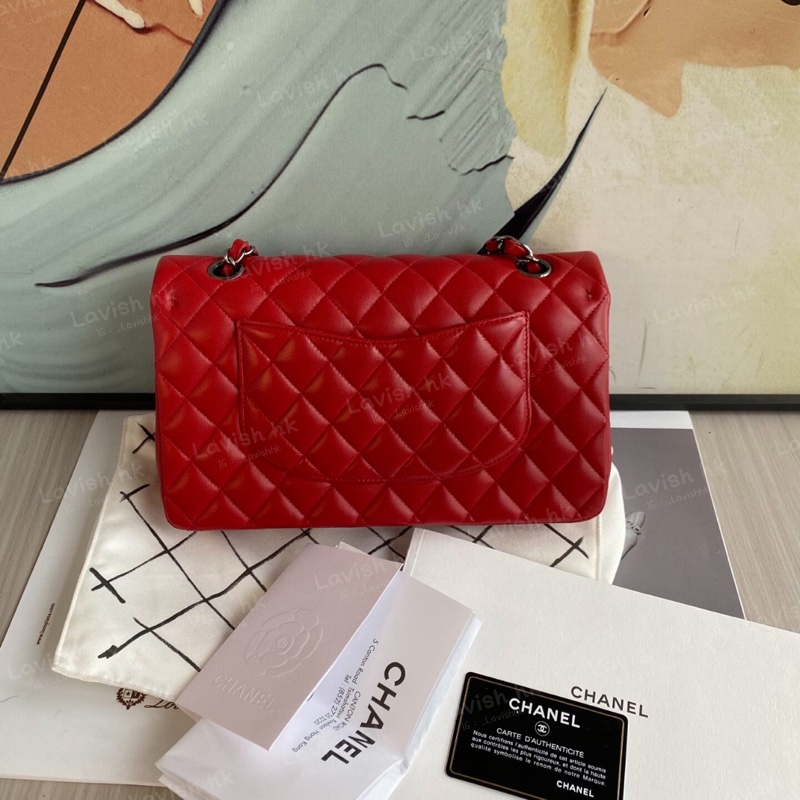 Chanel CF 紅色銀扣 羊皮斜挎單肩包-1