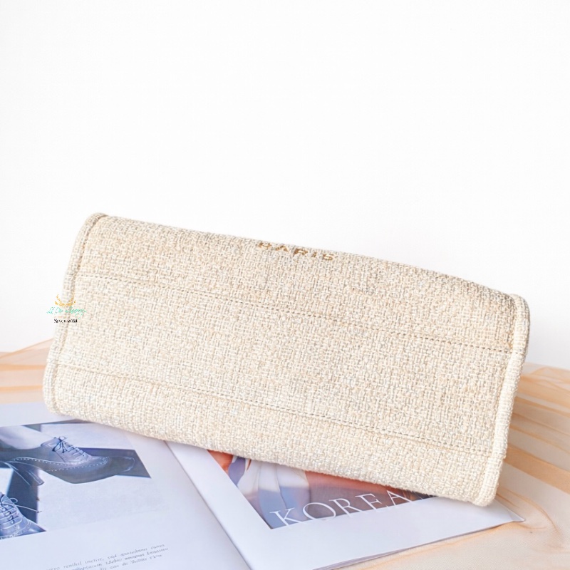 CHANEL 香奈兒 米白色 x 金釦 小號 沙灘包 托特包 雙肩包-4