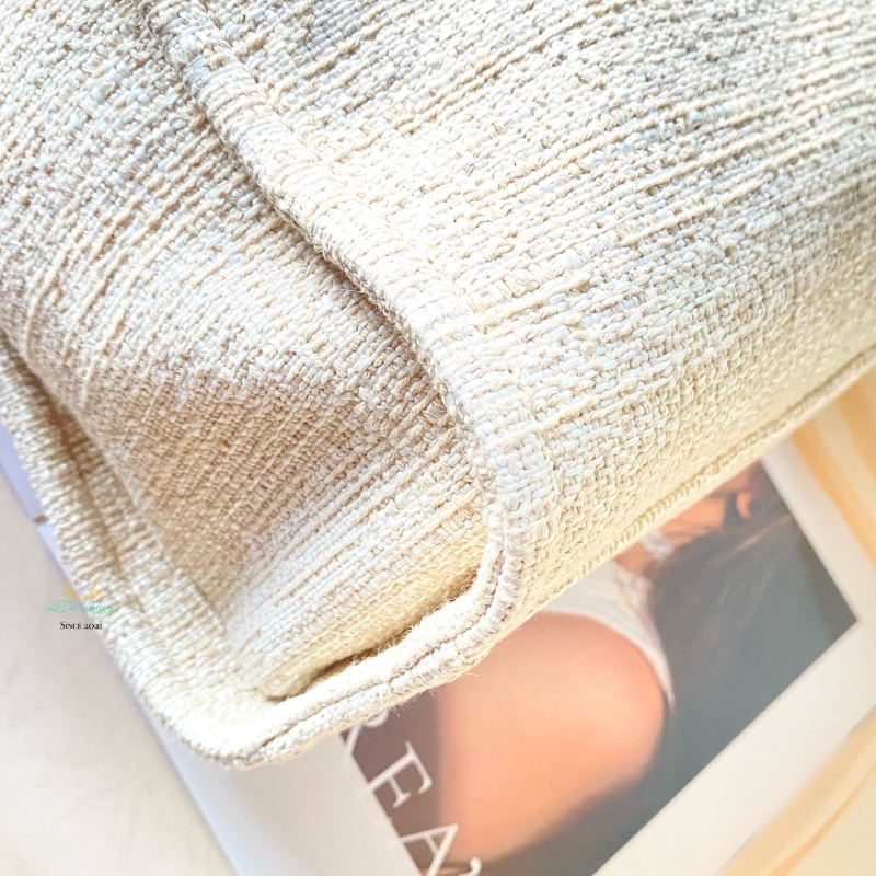 CHANEL 香奈兒 米白色 x 金釦 小號 沙灘包 托特包 雙肩包-8