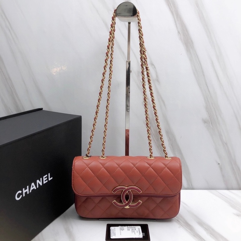 Chanel 香奈兒雙層雙蓋 大logo鏈條包 口蓋包單肩斜挎包-0