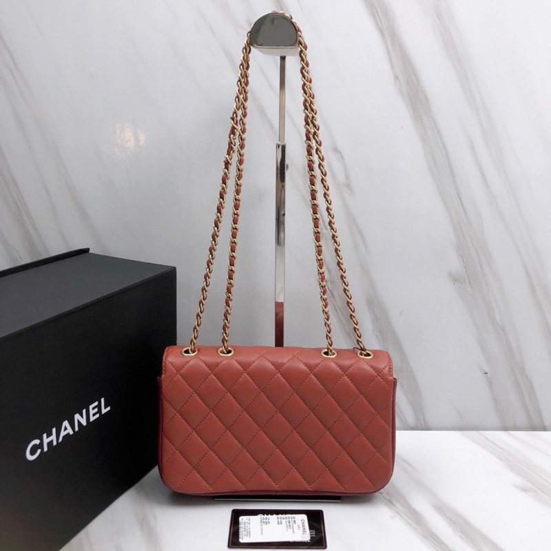 Chanel 香奈兒雙層雙蓋 大logo鏈條包 口蓋包單肩斜挎包-1