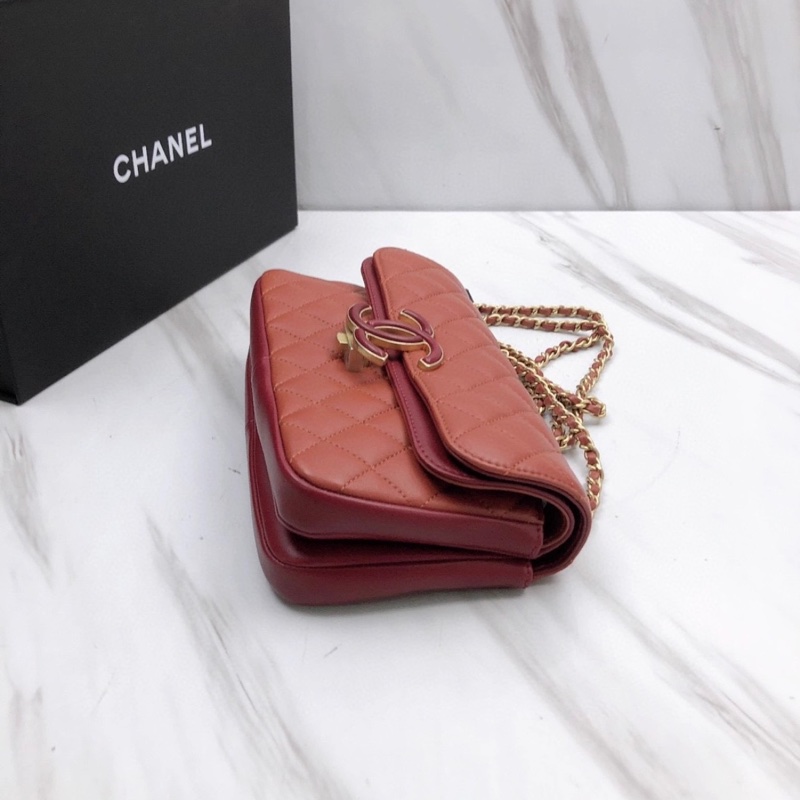 Chanel 香奈兒雙層雙蓋 大logo鏈條包 口蓋包單肩斜挎包-3