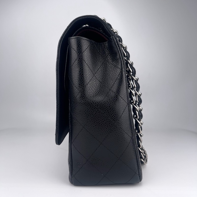 「JL精品代購」9新 香奈兒黑銀牛皮cf雙蓋maxi-6