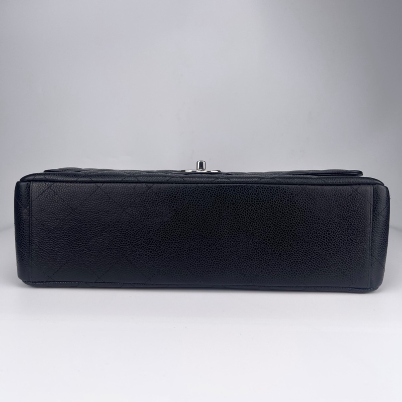 「JL精品代購」9新 香奈兒黑銀牛皮cf雙蓋maxi-7