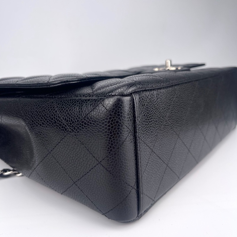 「JL精品代購」9新 香奈兒黑銀牛皮cf雙蓋maxi-8