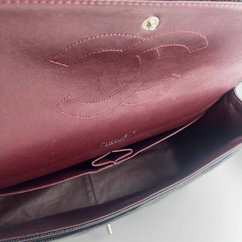 「JL精品代購」9新 香奈兒黑銀牛皮cf雙蓋maxi-12